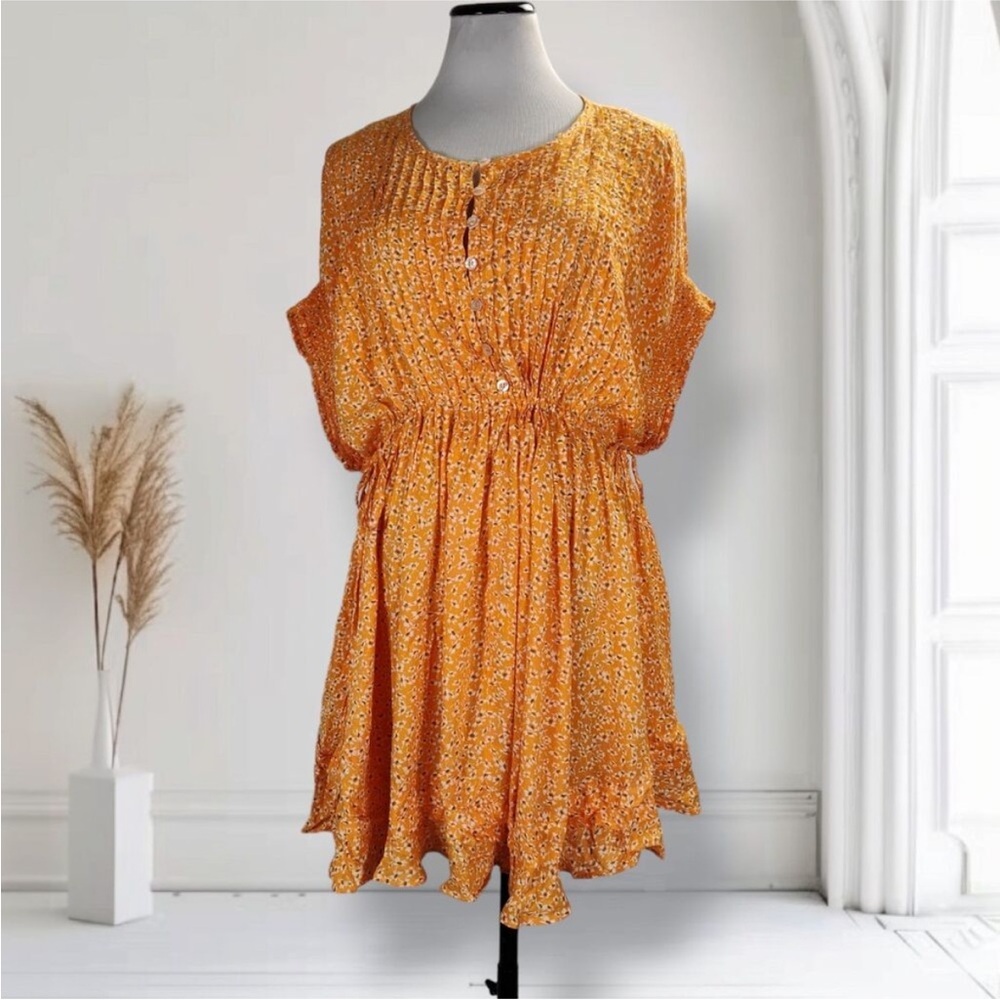 🧡 Free People 🧡 Yellow Mustard Floral mini Dress